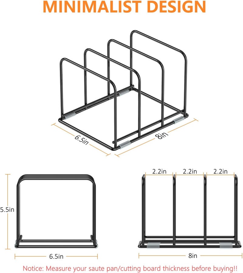 KORRTFID Kitchen Cabinet Organizer - Steel Cookware Rack, Divided Holder with 3 Slots for Skillets, Baking Tray and Chopping Board - Pan Storage (2.2 Inch Width Slots) - Image 2
